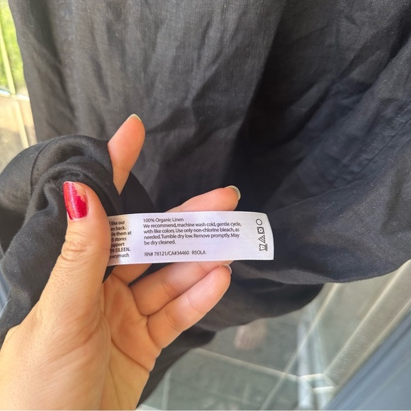 Eileen Fisher Organic Linen Black Boxy Pockets Baggy Midi Short Sleeve Dress - Picture 6 of 6